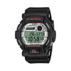 Front-on view of the Casio G-SHOCK GD-350S-1D Digital Men's Watch, in a matte black resin case with white display accents and red detailing. The round case shape and submarine radar-style indicator window are clearly visible from this straight-on angle.