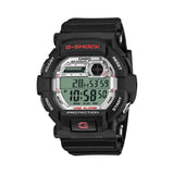 Front-on view of the Casio G-SHOCK GD-350S-1D Digital Men's Watch, in a matte black resin case with white display accents and red detailing. The round case shape and submarine radar-style indicator window are clearly visible from this straight-on angle.