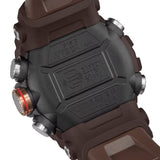 Back of the case on the Casio G-SHOCK Mudmaster Analogue Digital Men's Watch GG-B100XMH-5A, 51mm case, showing the stainless steel panel back and shock-resistant resin cover. The mud and dust-resistant case construction is visible from this angle.