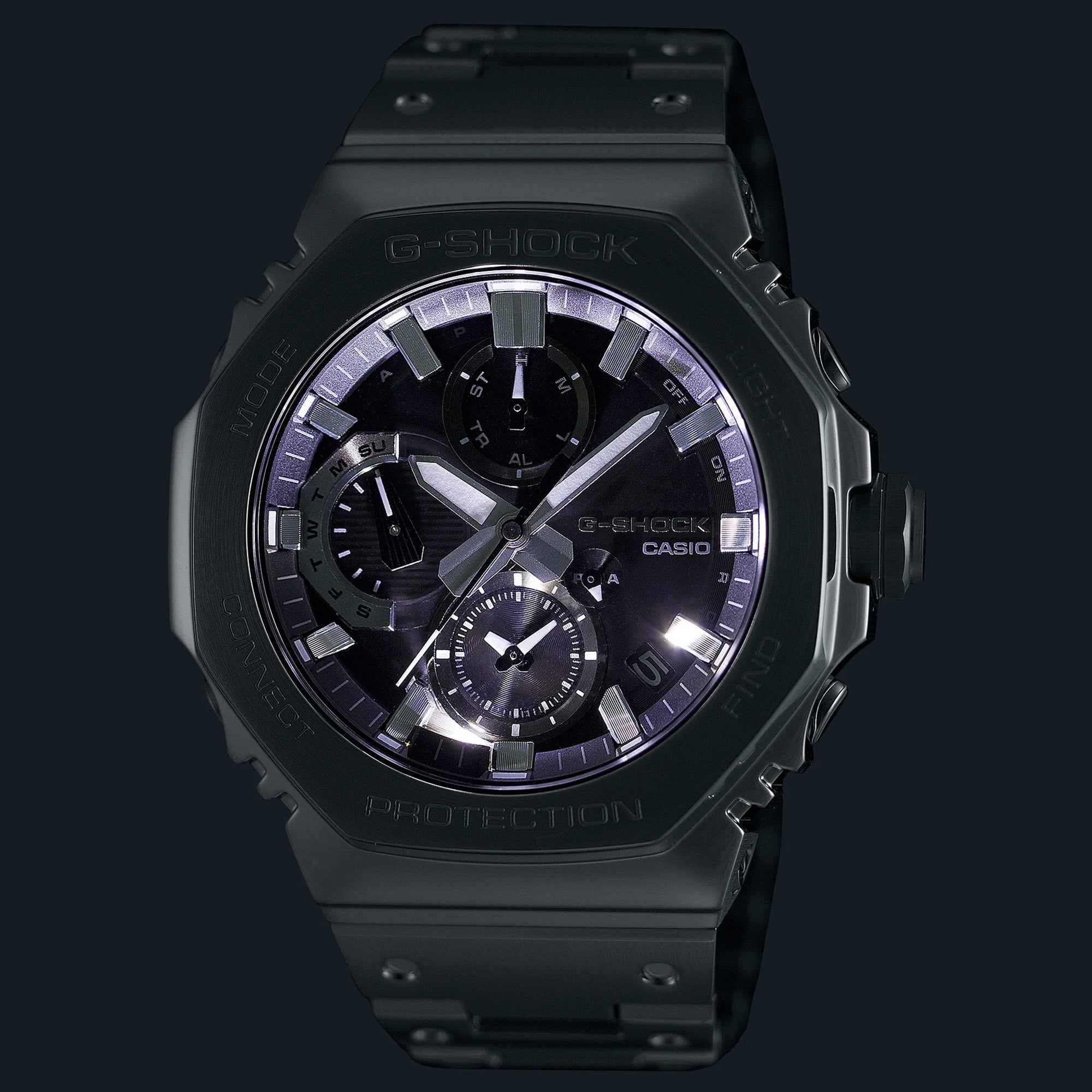 Casio G-Shock GMCB2100ADS-1A front view showing Luminous Hands and Markets for Night Time Telling.