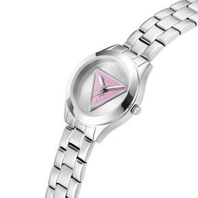 Guess Women's 34mm Silver Tri Plaque Pink Quartz Watch GW0675L1
