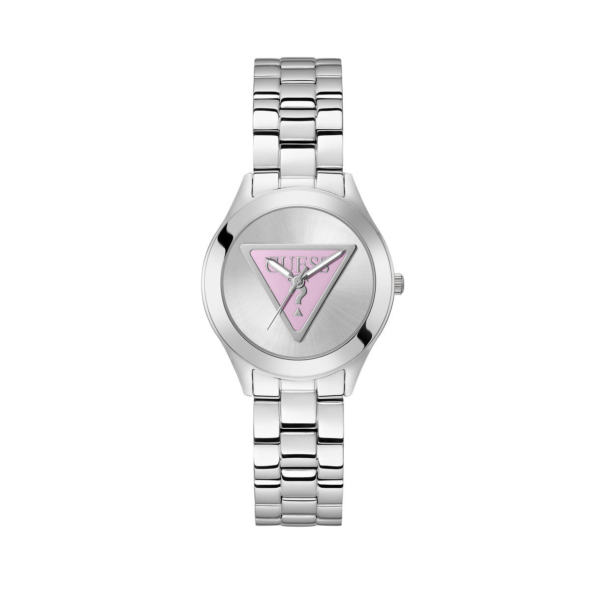 Guess Women's 34mm Silver Tri Plaque Pink Quartz Watch GW0675L1