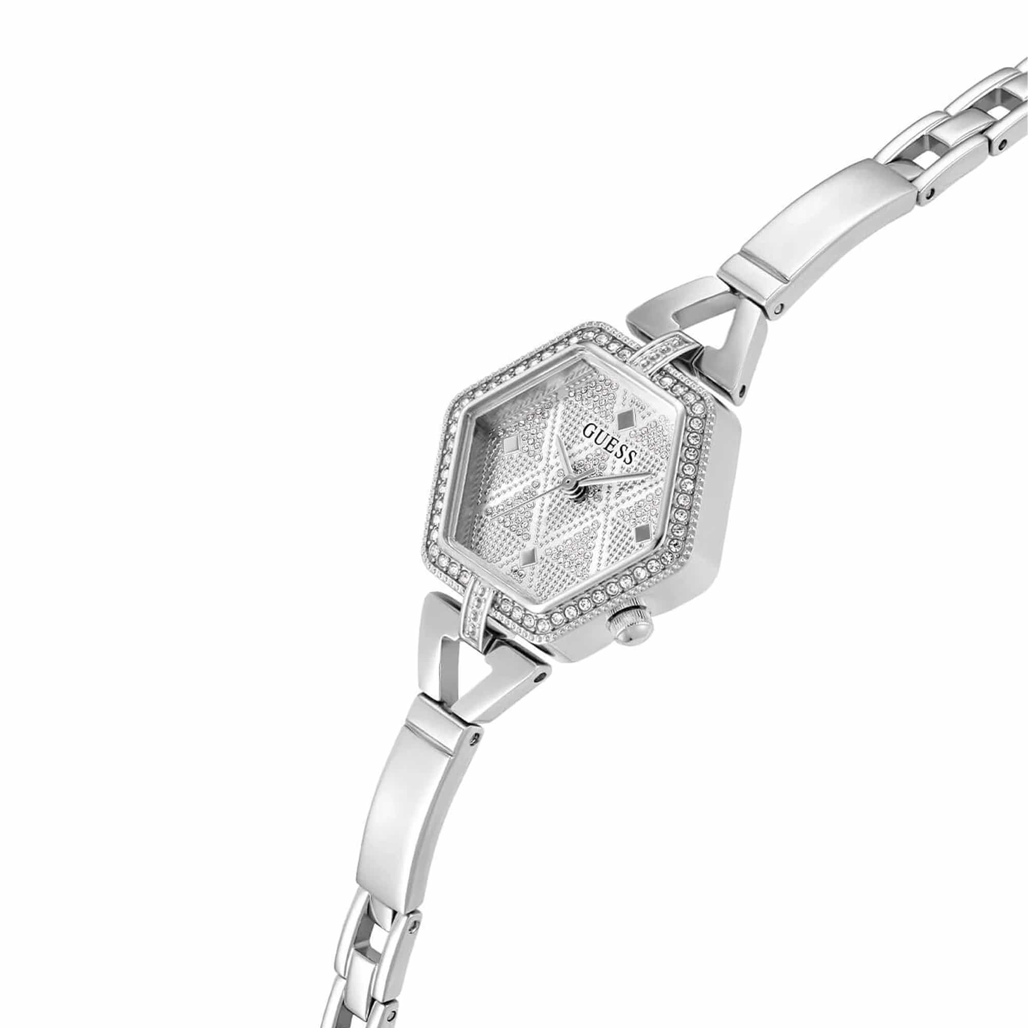 Guess Women's 28mm Silver Audrey Glitz Hexagonal Quartz Watch GW0680L1