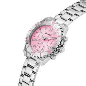 Guess Women's 38mm Silver Phoebe Pink Quartz Watch GW0696L1