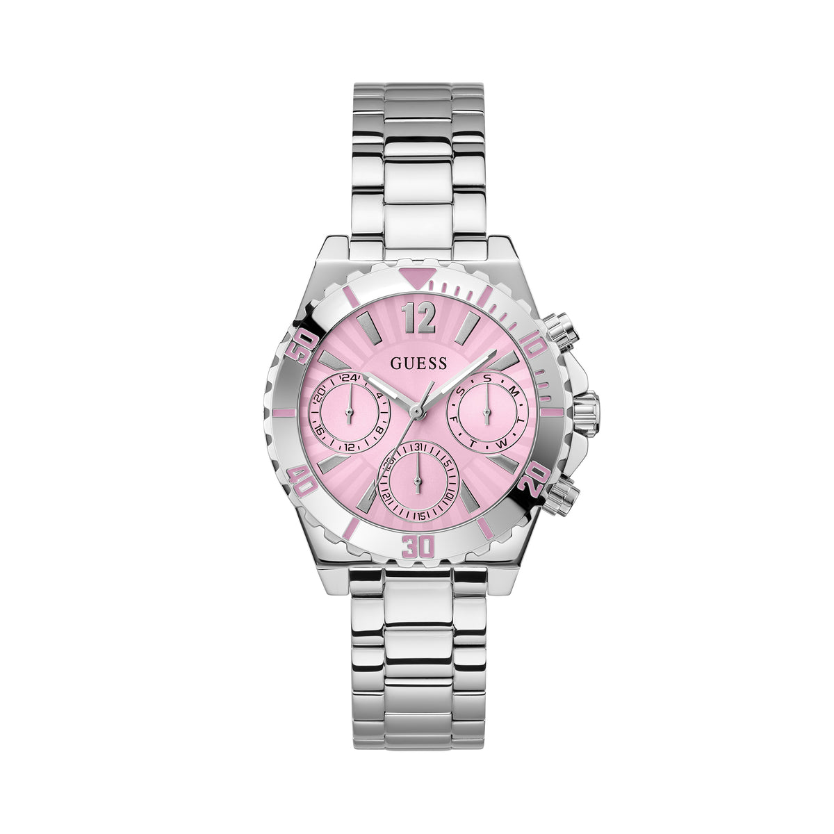 Guess Women's 38mm Silver Phoebe Pink Quartz Watch GW0696L1
