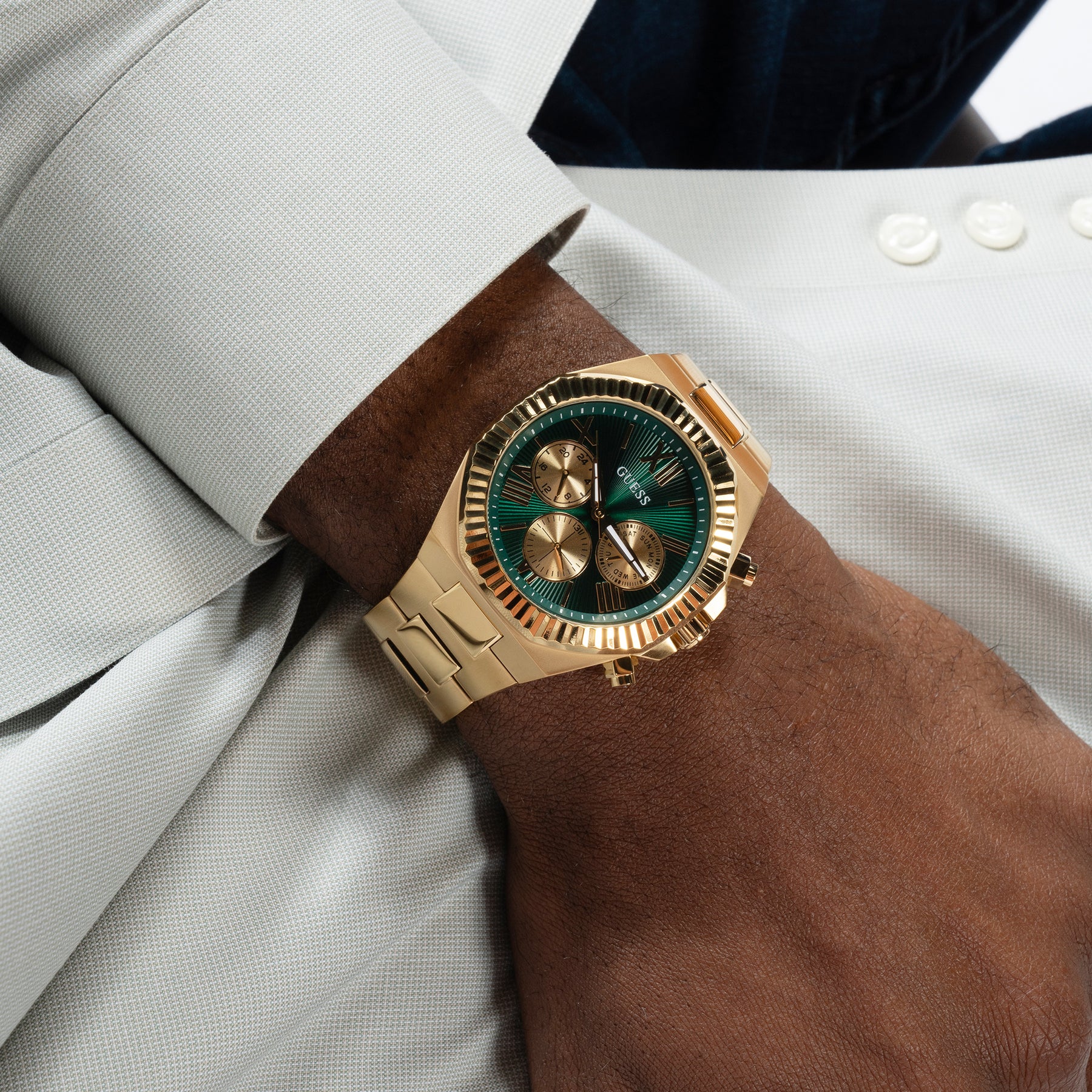 Guess Men's 44mm Gold Equity Green Quartz Watch GW0703G2