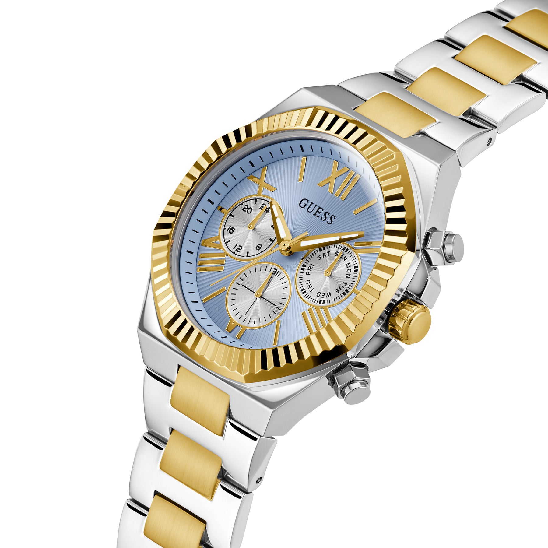 Guess Men's 44mm Silver and Gold Equity Blue Quartz Watch GW0703G3