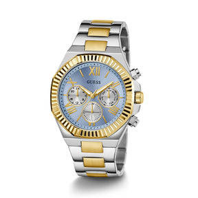 Guess Men's 44mm Silver and Gold Equity Blue Quartz Watch GW0703G3