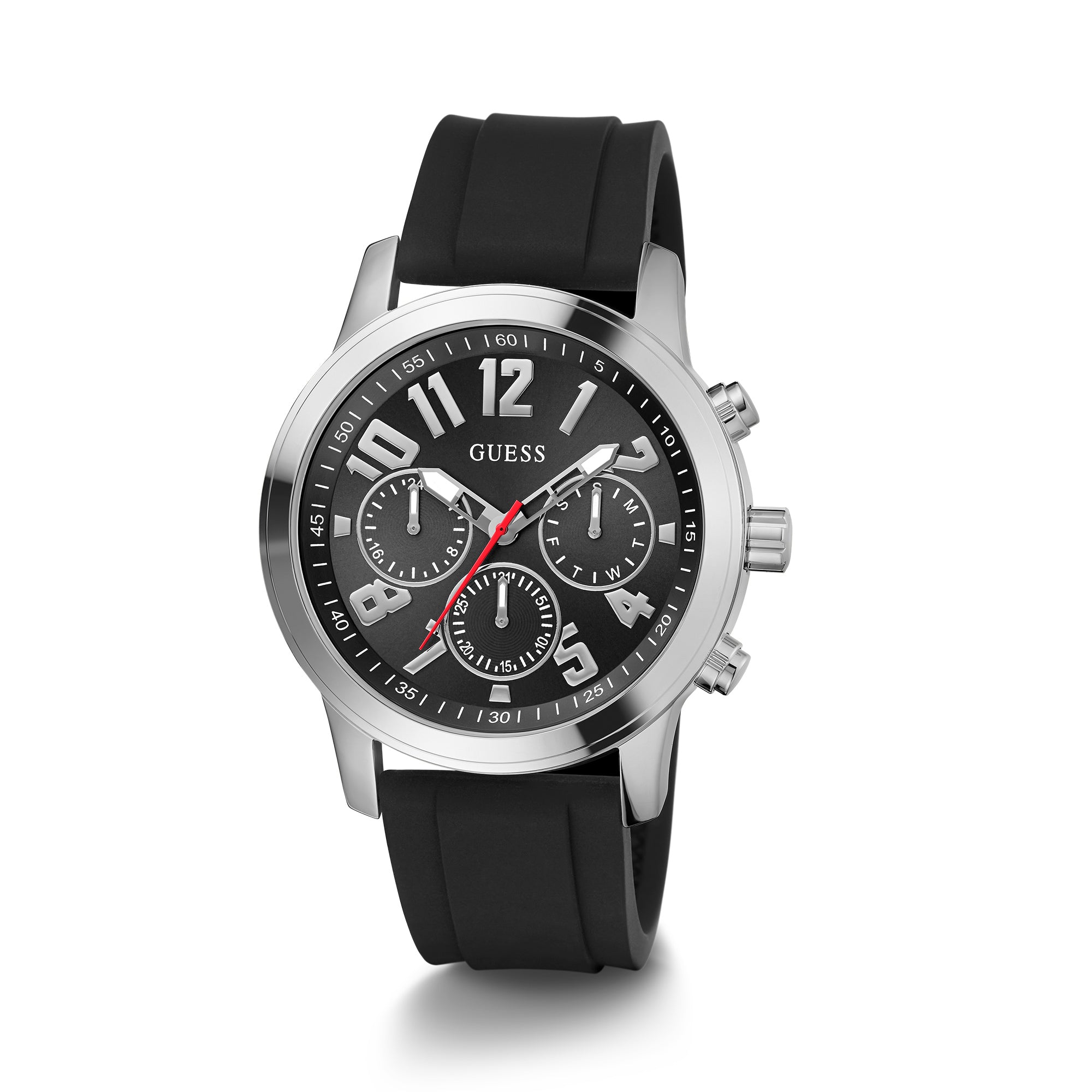 Guess Men's 44mm Silver Parker Black Quartz Watch GW0708G1