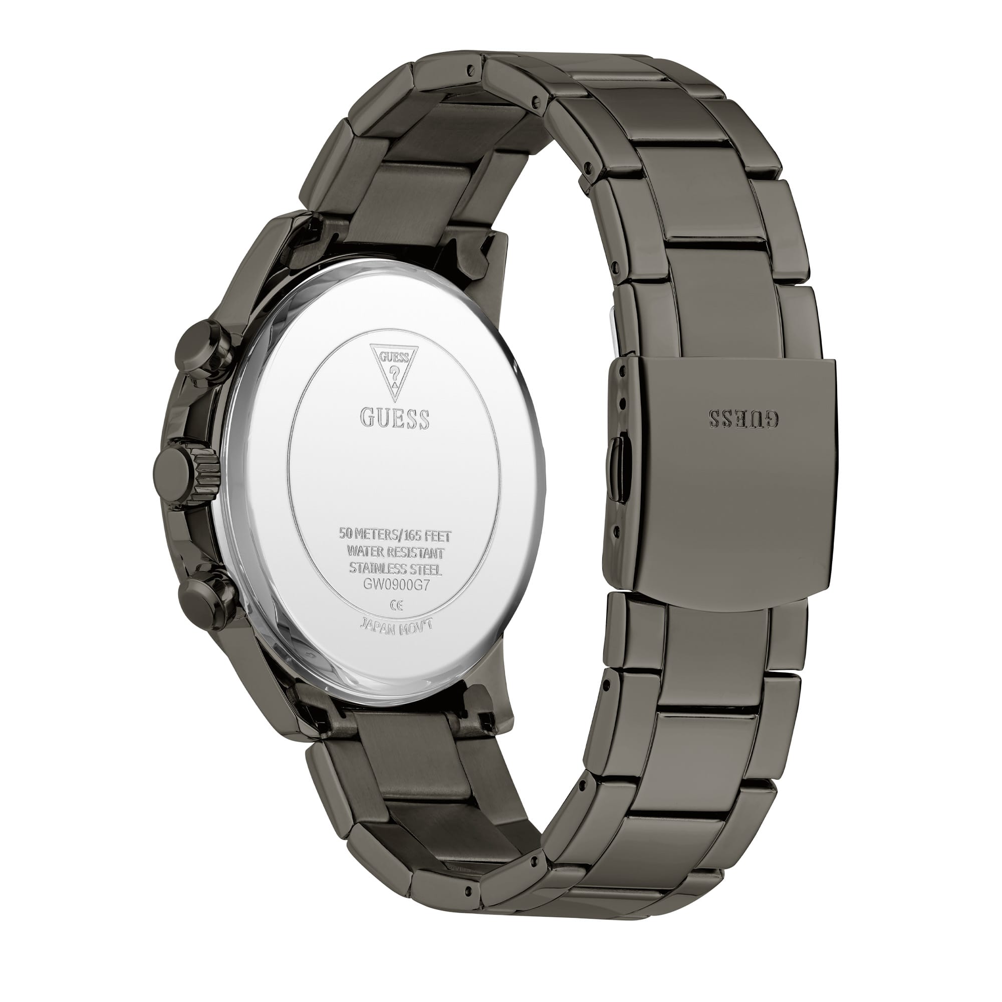 The reverse of the bracelet shows the black PVD link construction, matching the case finish for a cohesive, all-black look.