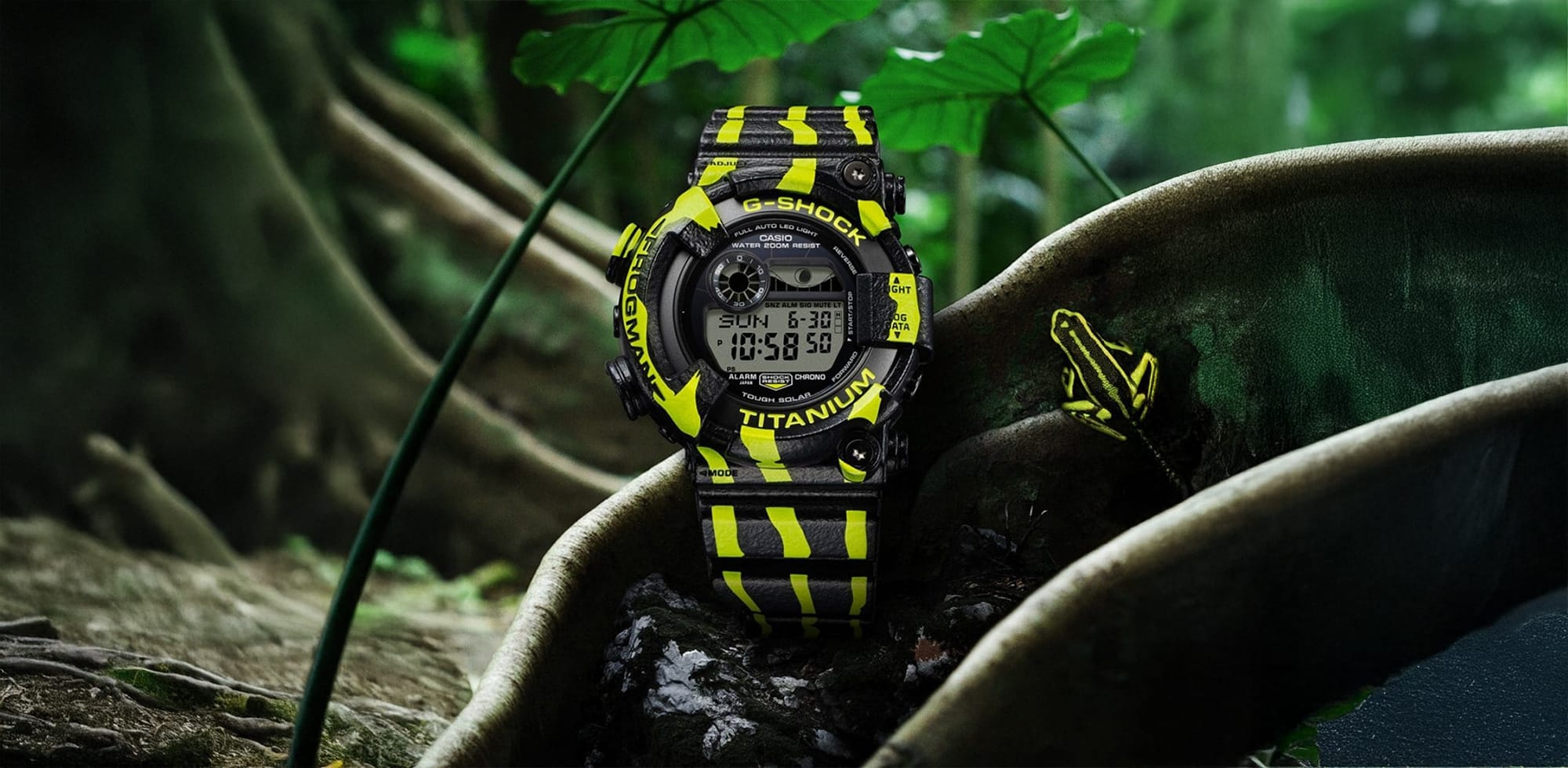 Digital wristwatch with yellow and black strap
