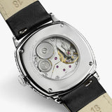 Hamilton American Classic Cushion Mechanical Unisex 34mm Watch H36149710 features an exhibition case back that reveals the H-42 hand-wound movement. The see-through back shows the mechanical detail behind the 57-hour power reserve.