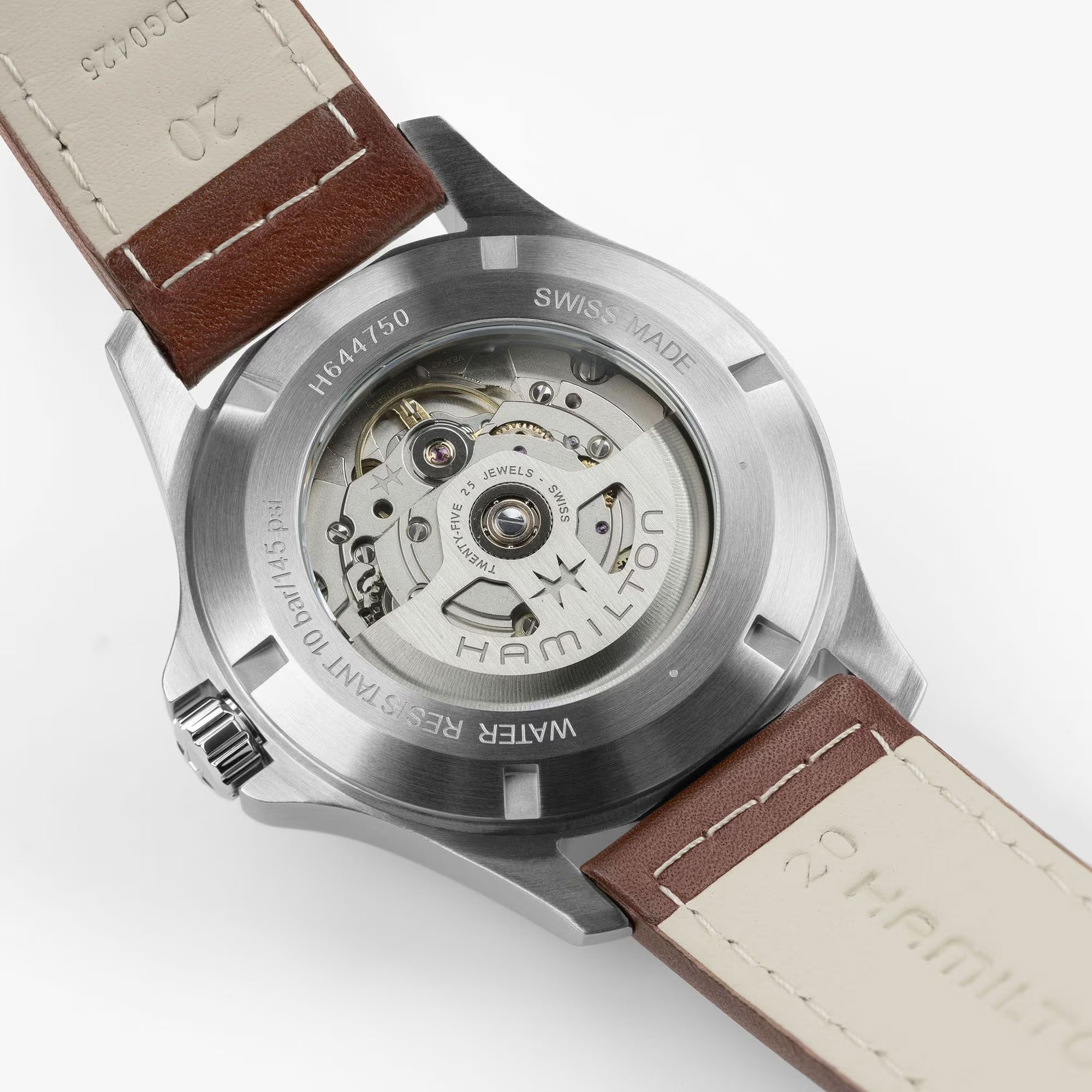 Hamilton Khaki Field King H64475531 exhibition caseback revealing H-40 automatic movement with 80-hour power reserve