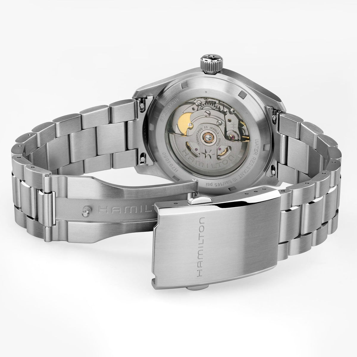 Hamilton Khaki Field Murph H70405140 Stainless Steel 3-Link Bracelet Twin Push-Button Bi-Fold Clasp