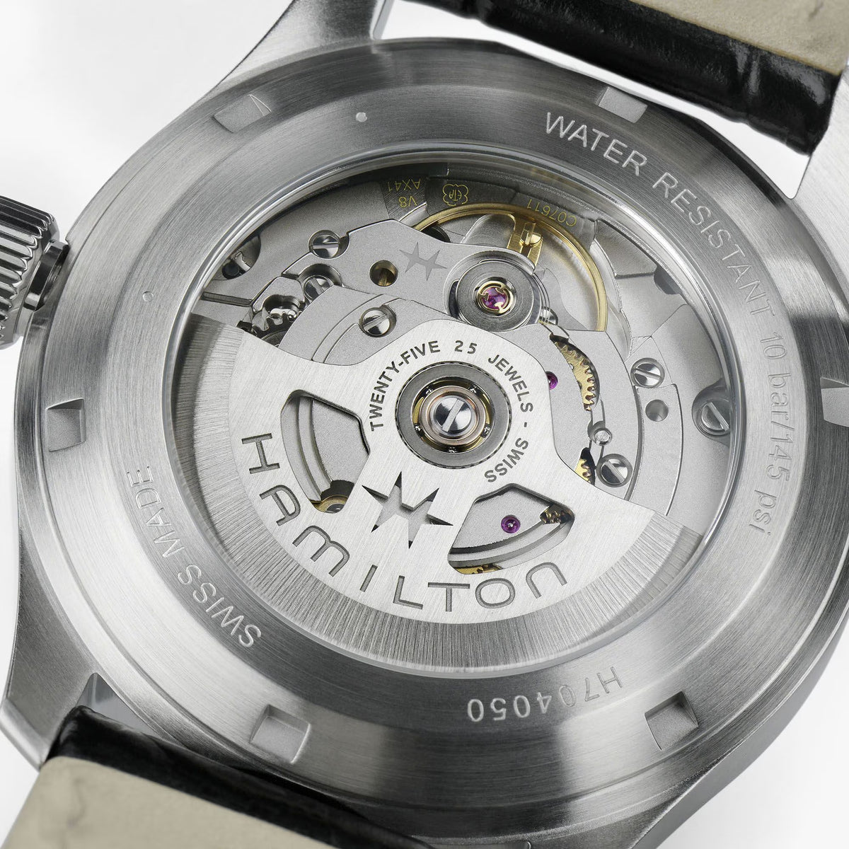 Hamilton Khaki Field Murph H70405140 Exhibition Case Back H-10 Automatic Movement Nivachron Balance Spring