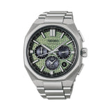 Seiko Astron GPS Solar HAB005J limited edition men's watch, 43.4mm titanium case, green textured dial with dual-time chronograph subdials and date display