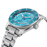 The Seiko Prospex Automatic Men’s 40mm Watch HBC011J shows its 40mm stainless steel case with a screw-down crown on the right side. The case has a super-hard coating for added scratch resistance.