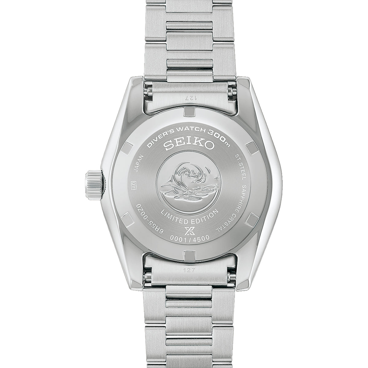 The Seiko Prospex Automatic Men’s 40mm Watch HBC011J is fitted with a stainless steel bracelet and a three-fold clasp with push-button release. The clasp includes a slide adjuster for quick sizing.