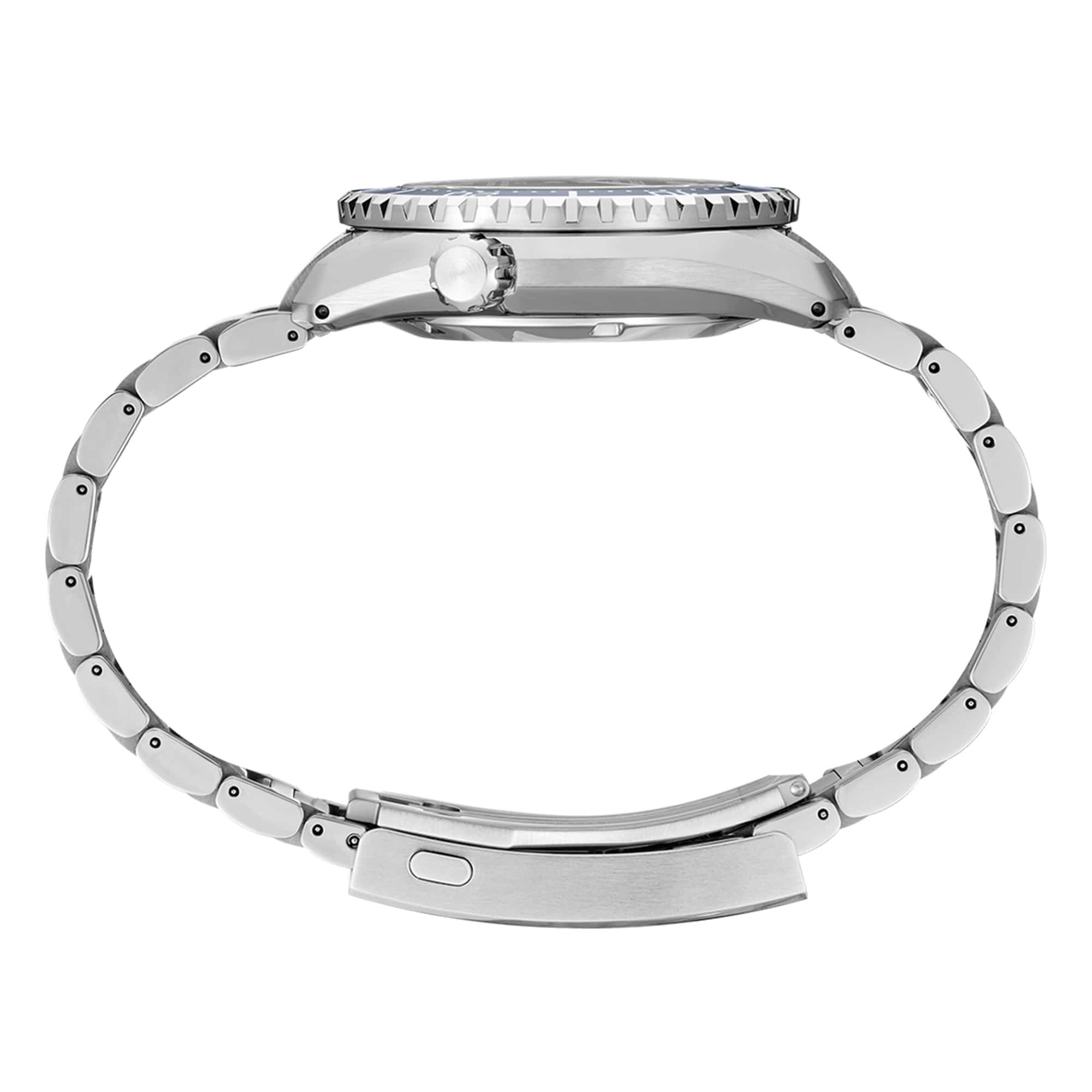 The Seiko Prospex Marinemaster JAMSTEC Limited Edition Men's 42.60mm Watch HBF002J is fitted with a stainless steel bracelet featuring a tool-less micro-adjustment clasp. The screw-down case back contributes to the watch's 300m water resistance rating.
