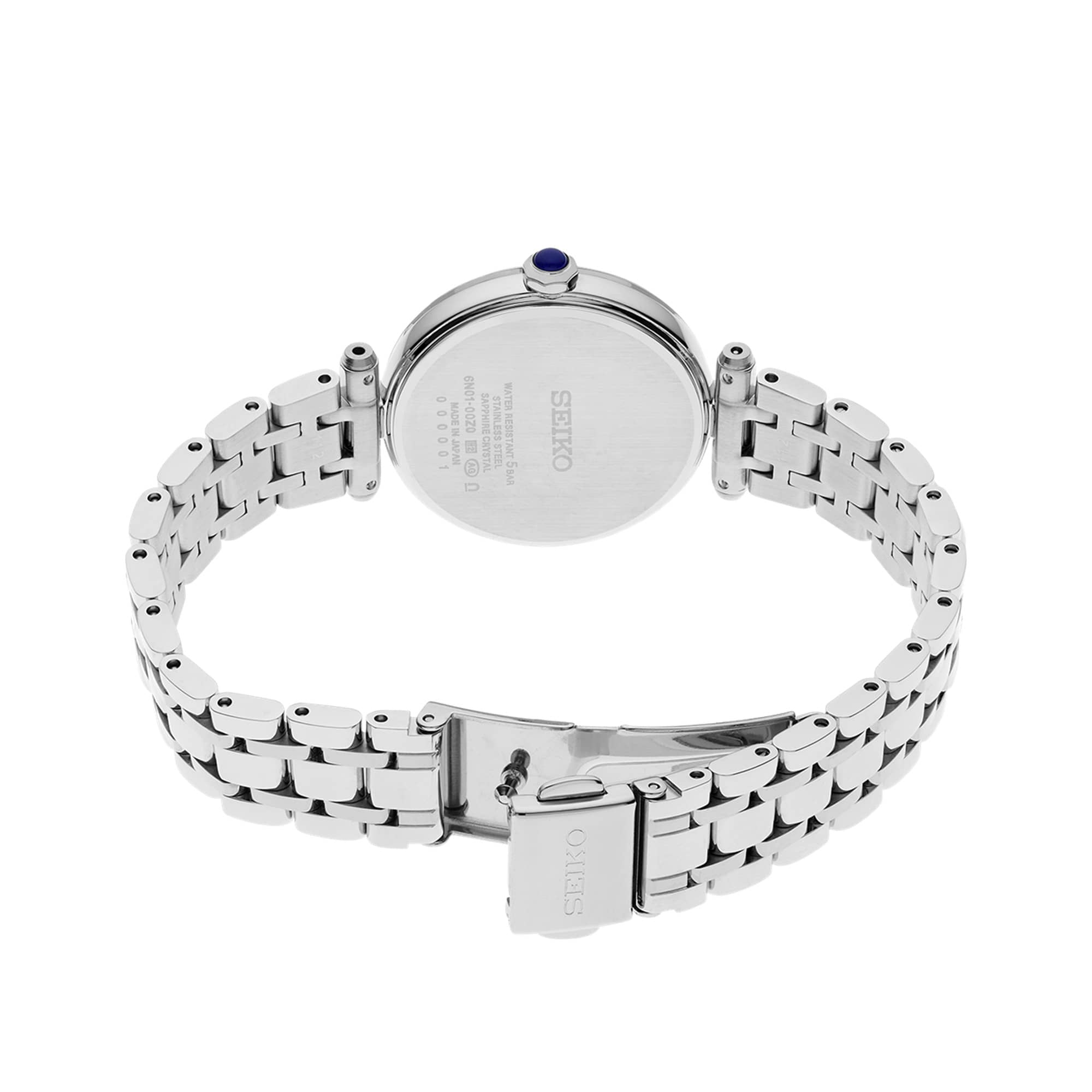 The Seiko Conceptual Quartz 29mm Women's Watch HGH005P is fitted with a silver stainless steel bracelet