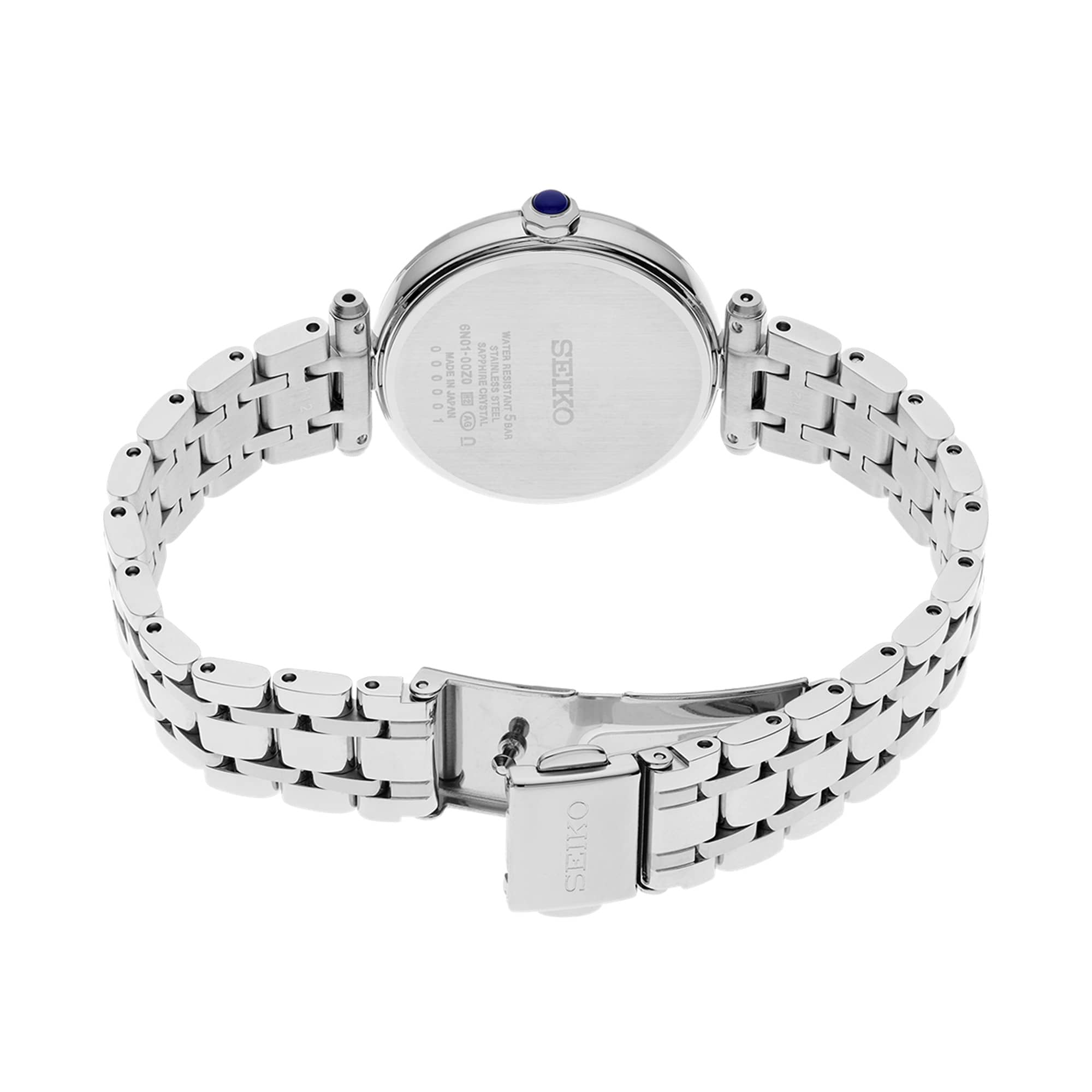 The Seiko Conceptual Quartz 29mm Women's Watch HGH006P is fitted with a silver stainless steel bracelet.