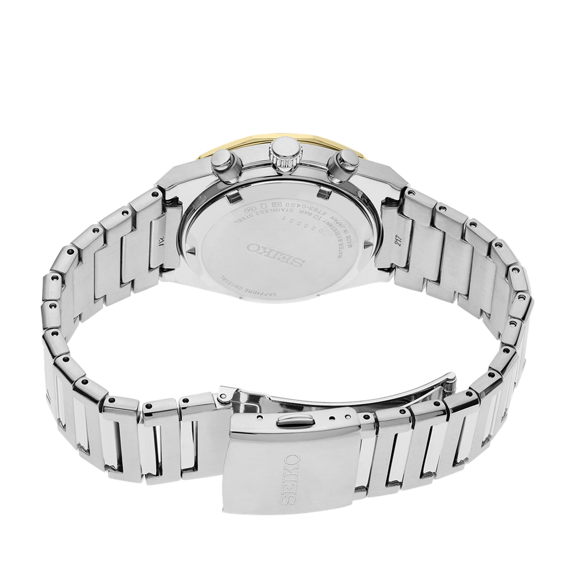 The Seiko Conceptual Quartz Chronograph 40mm Watch HGK001P is fitted with a stainless steel bracelet.