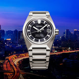 The King Seiko VANAC Automatic 41mm Men's Watch HKF003J reveals the dial's fine horizontal texture and fluted minute ring in close detail, alongside the V-shaped 12 o'clock marker.