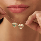 Created Emerald Heart Starburst Pendant in 9ct Yellow Gold