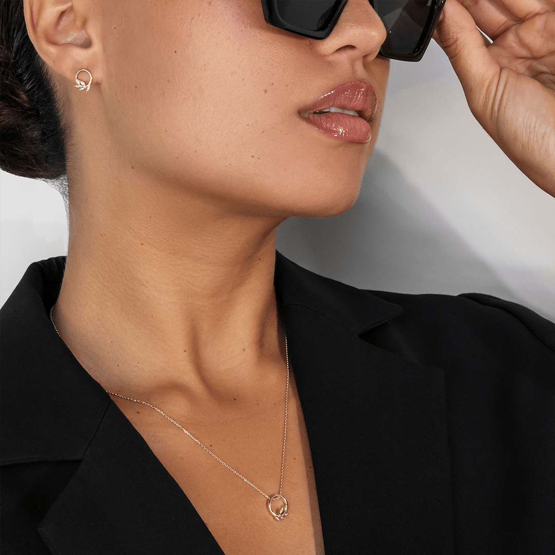 Helia Diamond Leaf Necklace in 9ct Recycled Gold with 14ct Recycled Gold Chain