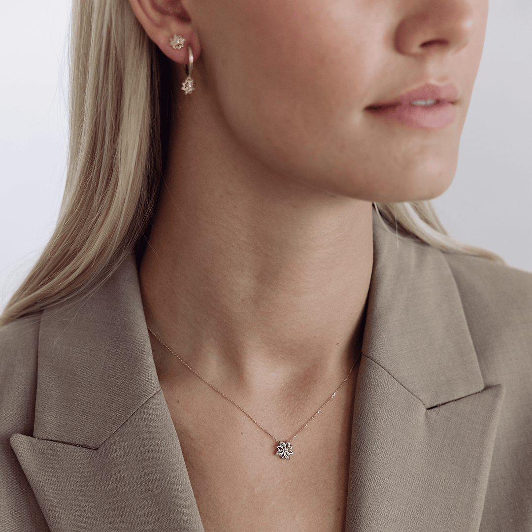 Helia Diamond Flower Necklace in 9ct Recycled Gold with 14ct Recycled Gold Chain
