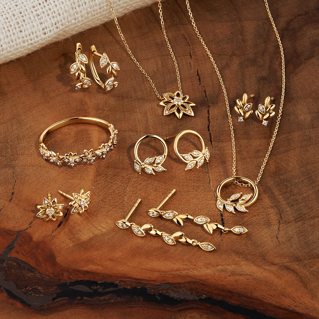 Helia Diamond Flower Necklace in 9ct Recycled Gold with 14ct Recycled Gold Chain