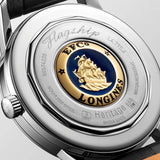 Back view of the Longines Heritage Flagship Automatic Men’s 38.5mm Watch L4.795.4.78.2, showing its solid stainless steel case back. The case houses the Longines L615 automatic movement and is water resistant to 30m.