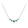 Front-on view of the Wallace Bishop 0.04 TDW Created Emerald & Lab-Grown Diamond Chevron Pendant in Sterling Silver, on a chain with a parrot clasp. The pendant features five graduated round created emeralds with four round lab-grown diamonds set between them in a curved chevron shape.