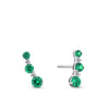 Front-on view of the Wallace Bishop 0.04 TDW Created Emerald & Lab-Grown Diamond Chevron Climber Earrings in Sterling Silver, reference LG33EME04, secured with butterfly backs. Each climber-style earring features three round created emeralds with a small round lab-grown diamond set between each pair.