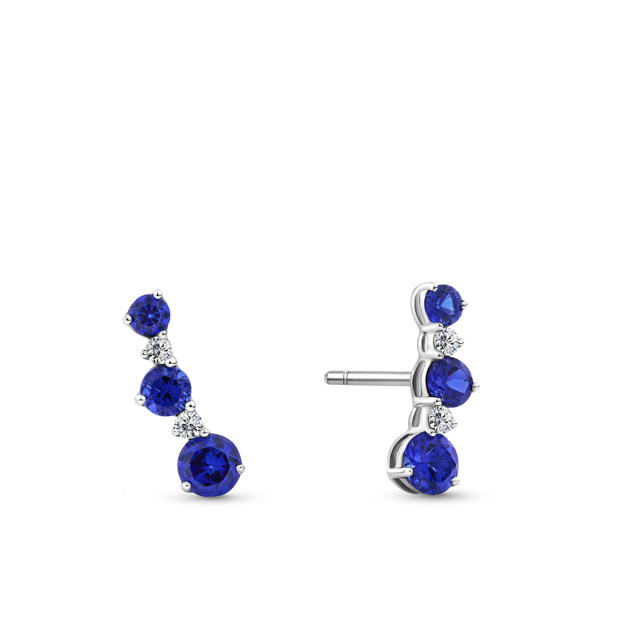 0.04TDW Created Sapphire & Lab-Grown-Diamond Chevron Climber Earrings in Sterling Silver