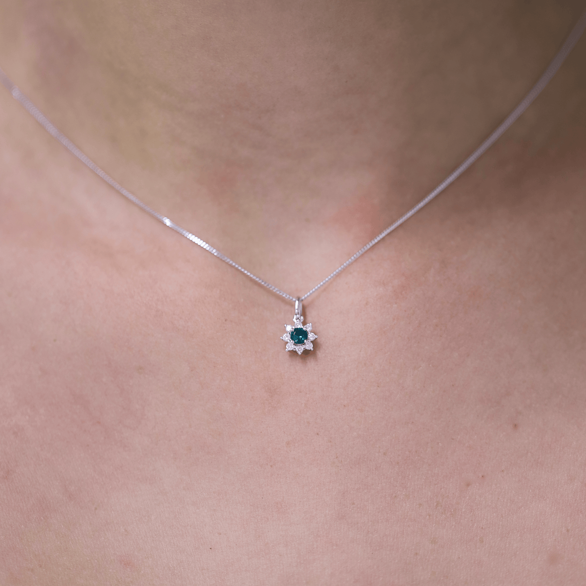Created Emerald & 0.30ct TDW Lab-Grown Diamond Halo Pendant and Earrings Set in Sterling Silver