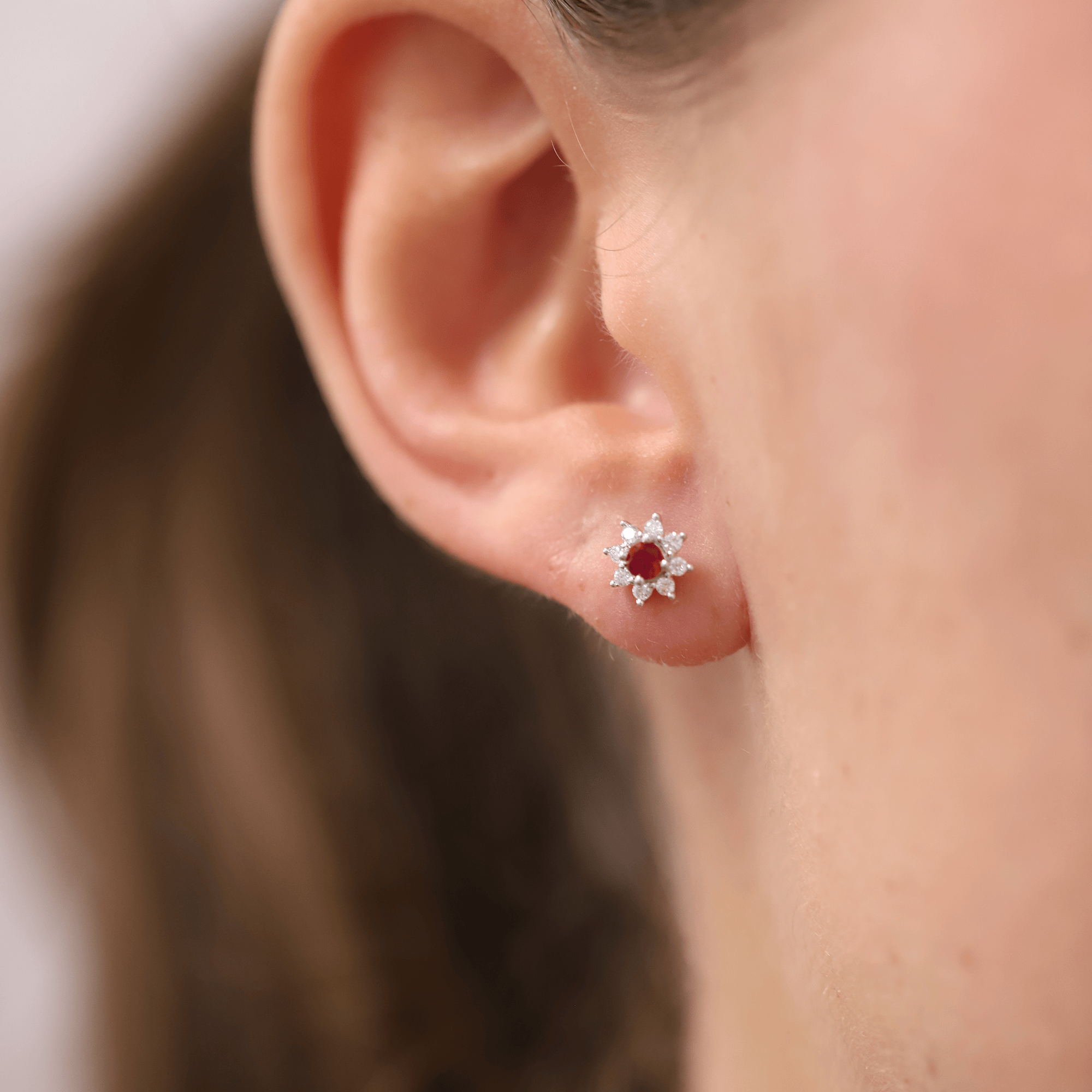 Created Ruby & 0.30ct TDW Lab-Grown Diamond Halo Pendant and Earrings Set in Sterling Silver