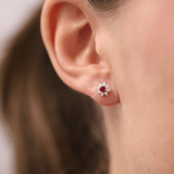 Created Ruby & 0.30ct TDW Lab-Grown Diamond Halo Pendant and Earrings Set in Sterling Silver