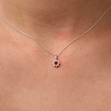Created Ruby & 0.30ct TDW Lab-Grown Diamond Halo Pendant and Earrings Set in Sterling Silver