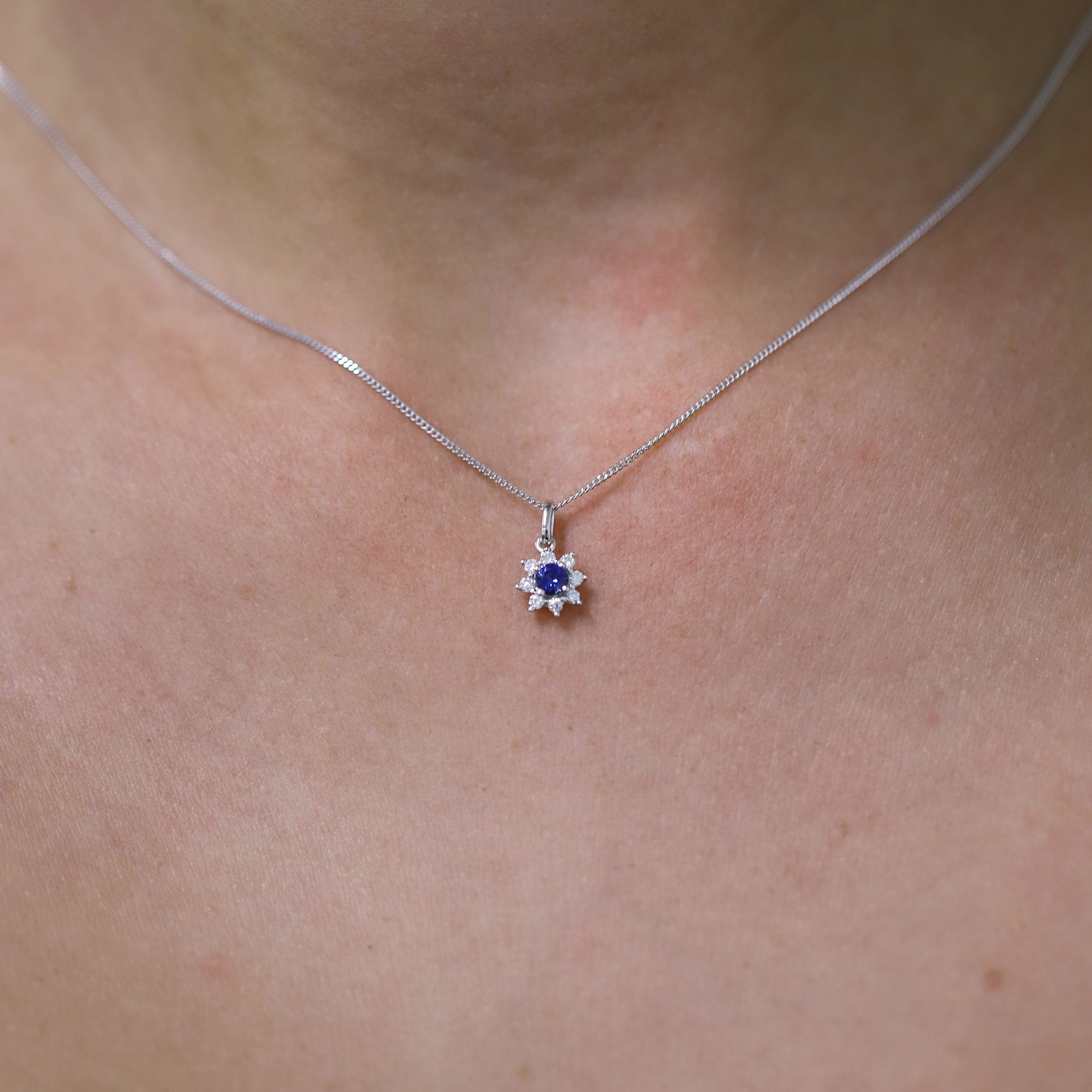Lab-Grown Sapphire & 0.30ct TDW Lab-Grown Diamond Halo Pendant and Earrings Set in Sterling Silver