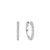 Front-on view of the Wallace Bishop 0.25 TDW Round Lab-Grown Diamond Huggies in Sterling Silver, reference LGHUG03SS, with a hinged clasp. Each huggie features a single row of nine claw-set round brilliant cut lab-grown diamonds in polished sterling silver.