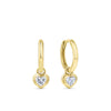 Front-on view of the Wallace Bishop 0.30ct TDW Heart Lab-Grown Diamond Double Bezel Drop Earrings in 9ct Yellow Gold, reference LGHUGH30. Each earring features two heart-shaped lab-grown diamonds in a bezel setting, creating a layered drop effect in warm yellow gold.