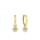 Front-on view of the Wallace Bishop 0.30ct TDW Round Lab-Grown Diamond Double Bezel Drop Earrings in 9ct Yellow Gold, reference LGHUGR30. Each earring features two round brilliant cut lab-grown diamonds in a bezel setting, creating a layered drop effect in warm yellow gold.