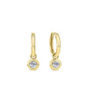 Front-on view of the Wallace Bishop 0.30ct TDW Round Lab-Grown Diamond Double Bezel Drop Earrings in 9ct Yellow Gold, reference LGHUGR30. Each earring features two round brilliant cut lab-grown diamonds in a bezel setting, creating a layered drop effect in warm yellow gold.