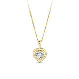 Front-on view of the Wallace Bishop 0.30 TDW Heart Lab-Grown Diamond Double Bezel Pendant in 9ct Yellow Gold, reference LGNDBH30. The polished gold pendant features a single heart-shaped lab-grown diamond in a double bezel setting, with a small bale at the top.
