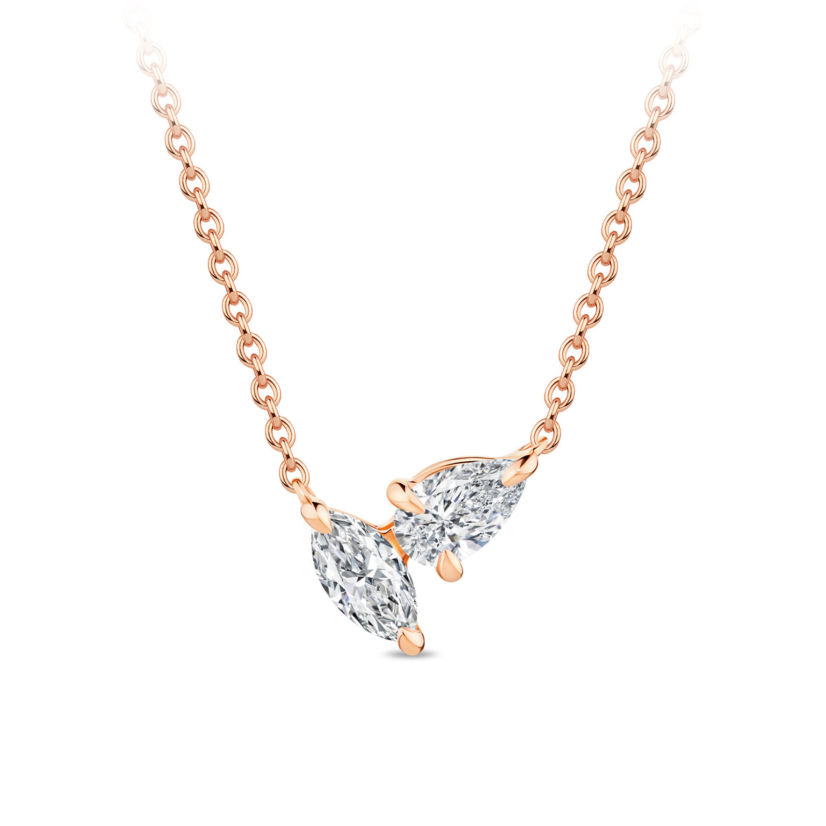 0.50ct TDW Marquise and Pear-Cut 'Toi et Moi' Lab Grown Diamond Necklace in 9ct Rose Gold