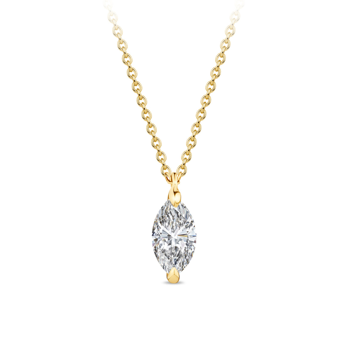 0.50ct Solitaire Marquise-Cut Lab Grown Diamond Necklace in 9ct Yellow Gold