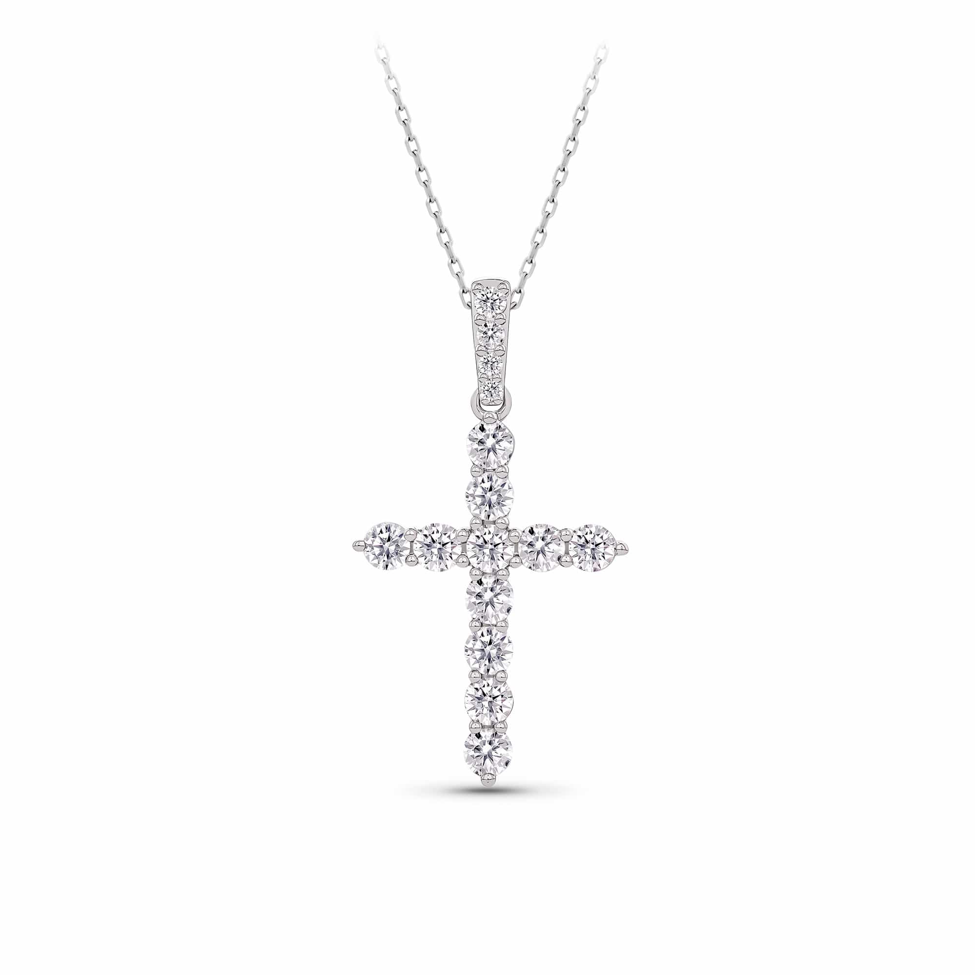 1.00ct TW Lab-Grown Diamond Cross Pendant with Chain in 9ct White Gold