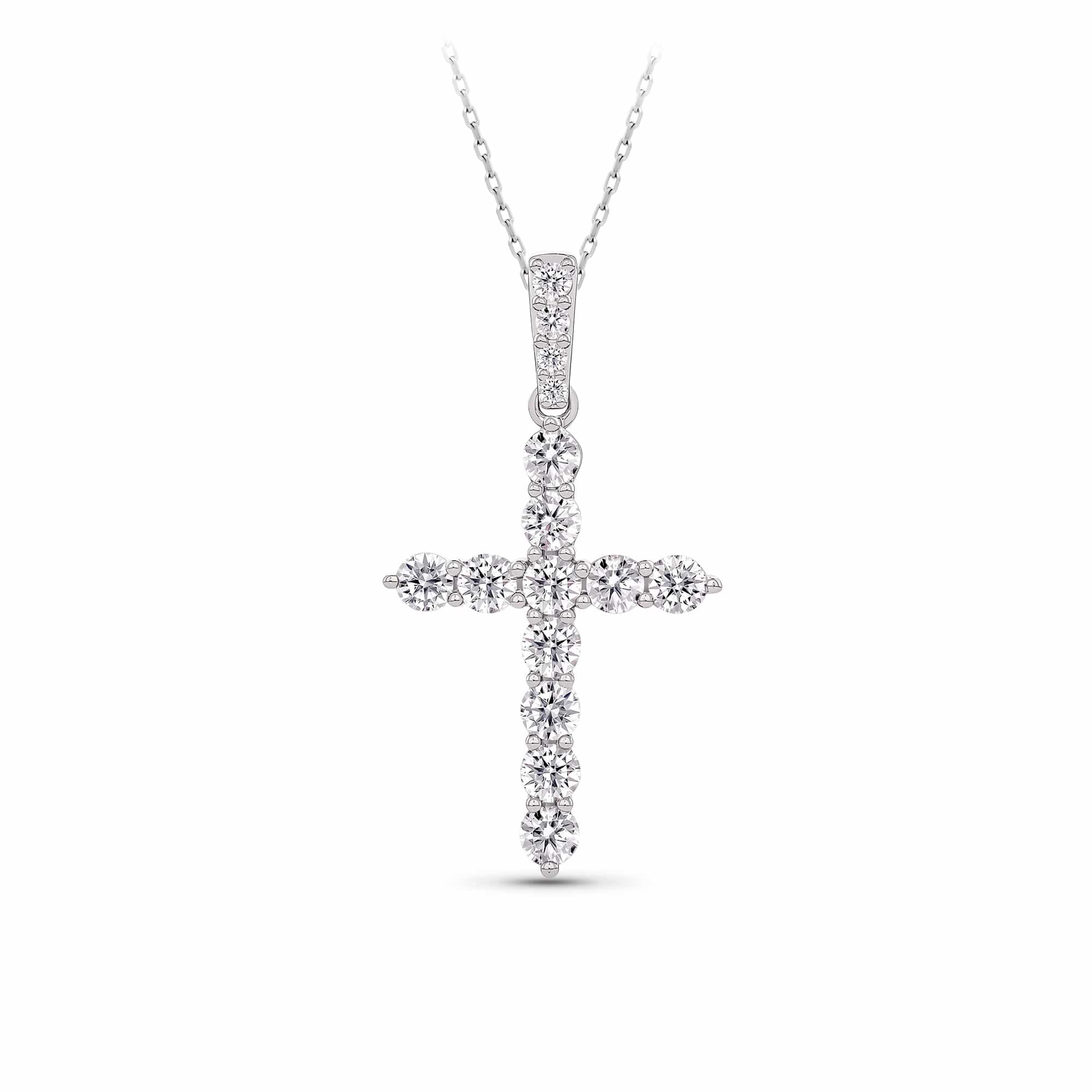 2.00ct TW Lab-Grown Diamond Cross Pendant with Chain in 9ct White Gold