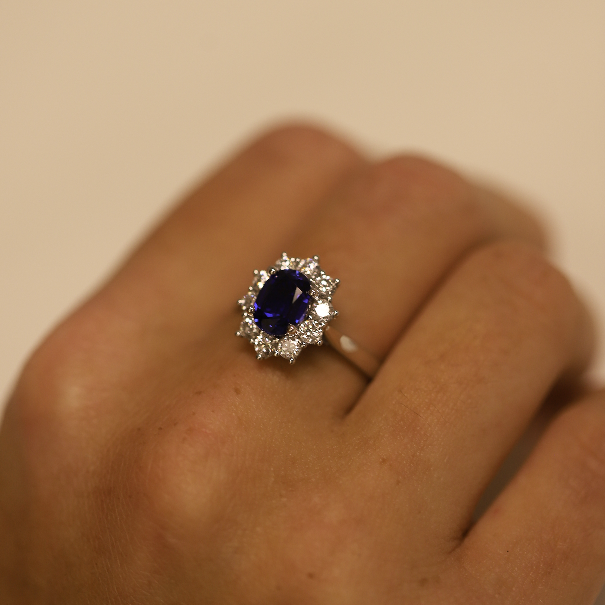 Lab-Grown Sapphire & 0.75ct TDW Lab-Grown Diamond Ring in 9ct White Gold